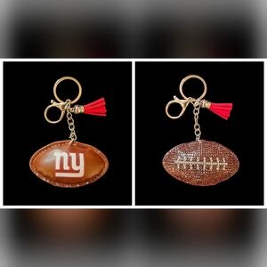 Sparkly New York Giants Football Bag Charm/ Keychain with Red Tassel